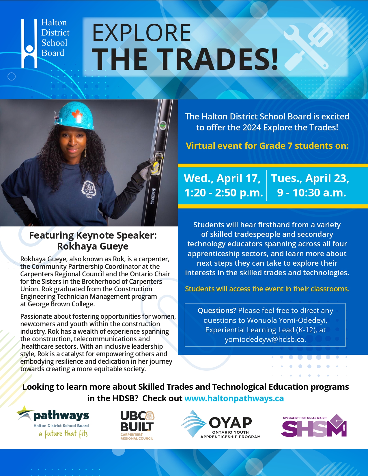 Explore the Trades Poster with Keynote Speaker Listed